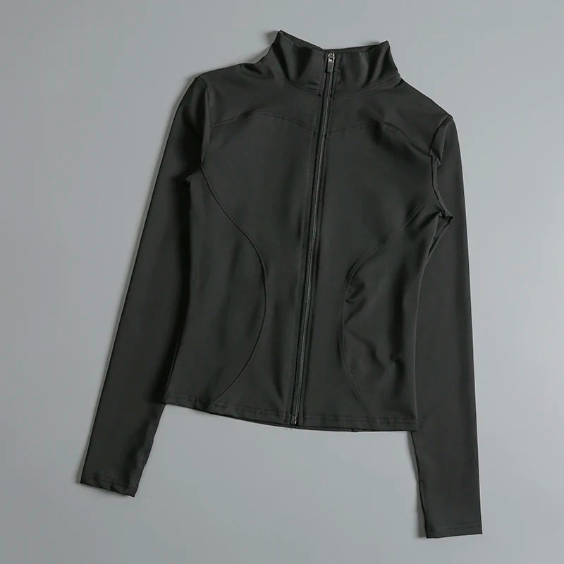 Women’s Zip-Up Cropped Sports Jacket – Workout & Yoga Fitness Wear